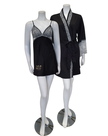 Flora Nikrooz Q81370 + Q81371 Black Angelique Chemise & Wrap Set myselflingerie.com